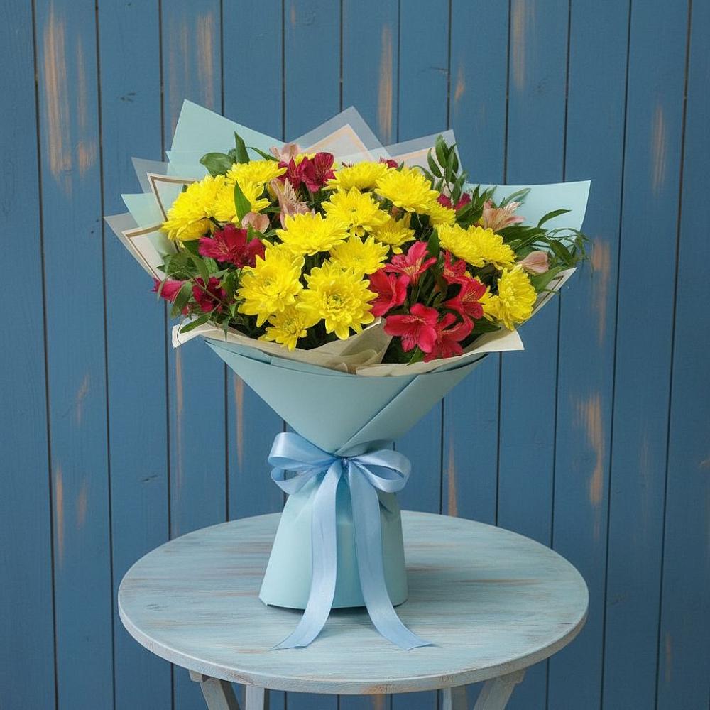 Букет цветов из: Альстромерии и Хризантемы в Иркутске