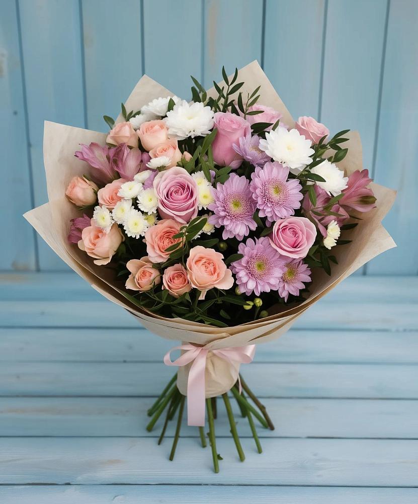 Букет цветов из: Хризантемы, Розы и Альстромерии в Иркутске