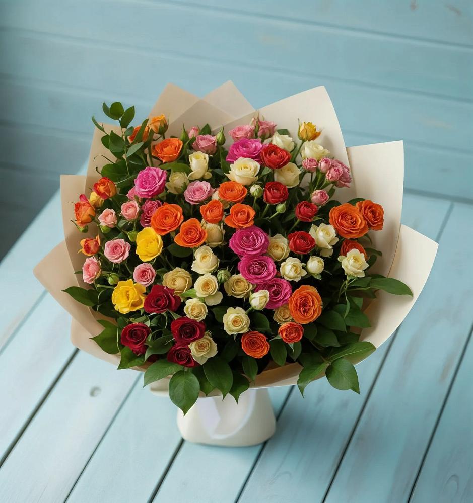 Букет Микс из разноцветных кустовых роз в Иркутске